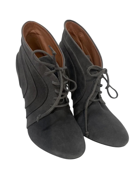 Alaia Shoes - Alaia Gray Suede Sculpted Lace-Up Stiletto Ankle Boots